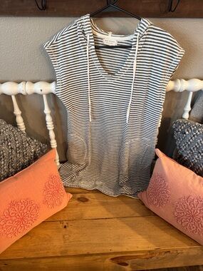 Max Studio Striped Hooded Tank Top - Black & White